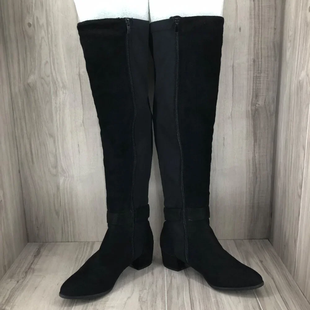 Angelina by de Blossom OTK Boots Women's Tiffany 8 Black Zip Over The Knee